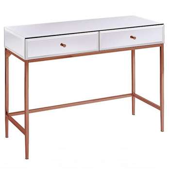 Stiletto Toughened White Glass and Rose Gold Console Table (H80 x W100 x D40cm)