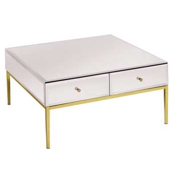 Stiletto White Glass and Brass Coffee Table (H40 x W80 x D80cm)