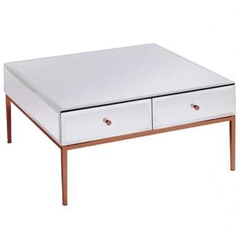 Stiletto White Glass and Rose Gold Coffee Table (H40 x W80 x D80cm)