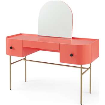 Tandy Dressing Table, Coral Pink with Gloss Black Handles & Brass Legs (H128 x W120 x D45cm)