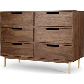 Tayma Wide Chest of Drawers, Acacia Wood & Brass (H81 x W111 x D45cm)