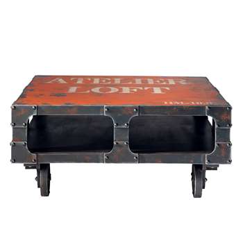 TERMINUS Wooden coffee table on castors in red (90 x 90cm)