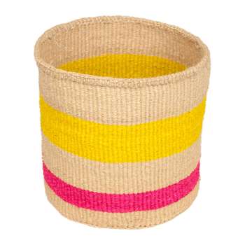 The Basket Room - Linear Fusion Mazao Hand Woven Basket - Pink/Yellow Stripe - L (H33 x W33 x D33cm)
