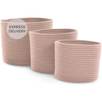 Toro Set of 3 Rope Baskets, Soft Pink (H24 x W30cm)