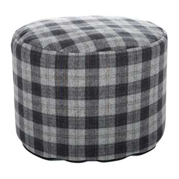 Tweedmill - Tweed Pouf - 45x30cm - Navy Silver/Check (H45 x W30 x D30cm)