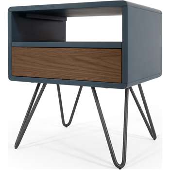 Ukan Bedside Table, Blue and Dark Stain Oak (H50 x W45 x D35cm)