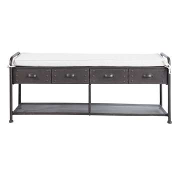 WESLEY antiqued metal and cotton industrial bench in black (52 x 126cm)