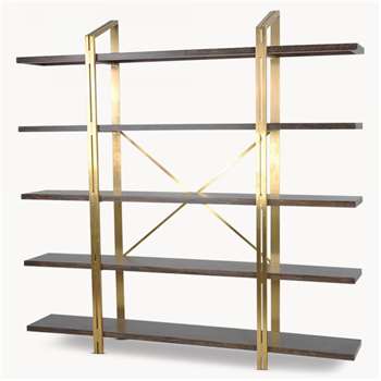Woodcroft Oak and Brass Storage Shelf Unit (H210 x W212 x D35.4cm)