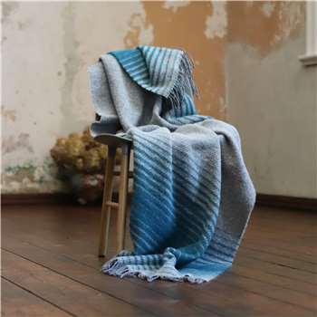 WoolMe Gold, Turquoise Grey Wool Throw Alberto (130 x 200cm)