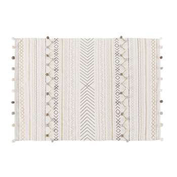 ZEN MARKET - Ecru Cotton Rug with Graphic Print (H120 x W180cm)