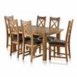 Canterbury Natural Solid Oak Dining Set - 5ft Extending Table And 6, Cross Back Plain Charcoal (H77 x W150 x D90cm)