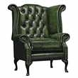 Chesterfield Genuine Antique Leather Queen Anne Chair, Green (H108 x W88 x D84cm)
