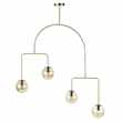 FAMOUS - Mobile Golden Metal Pendant Light with 4 Amber Glass Globes (H129 x W88 x D44cm)