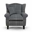 Sloane & Sons - Tartan Wingback Fabric Armchair, Grey (H90 x W84 x D77cm)